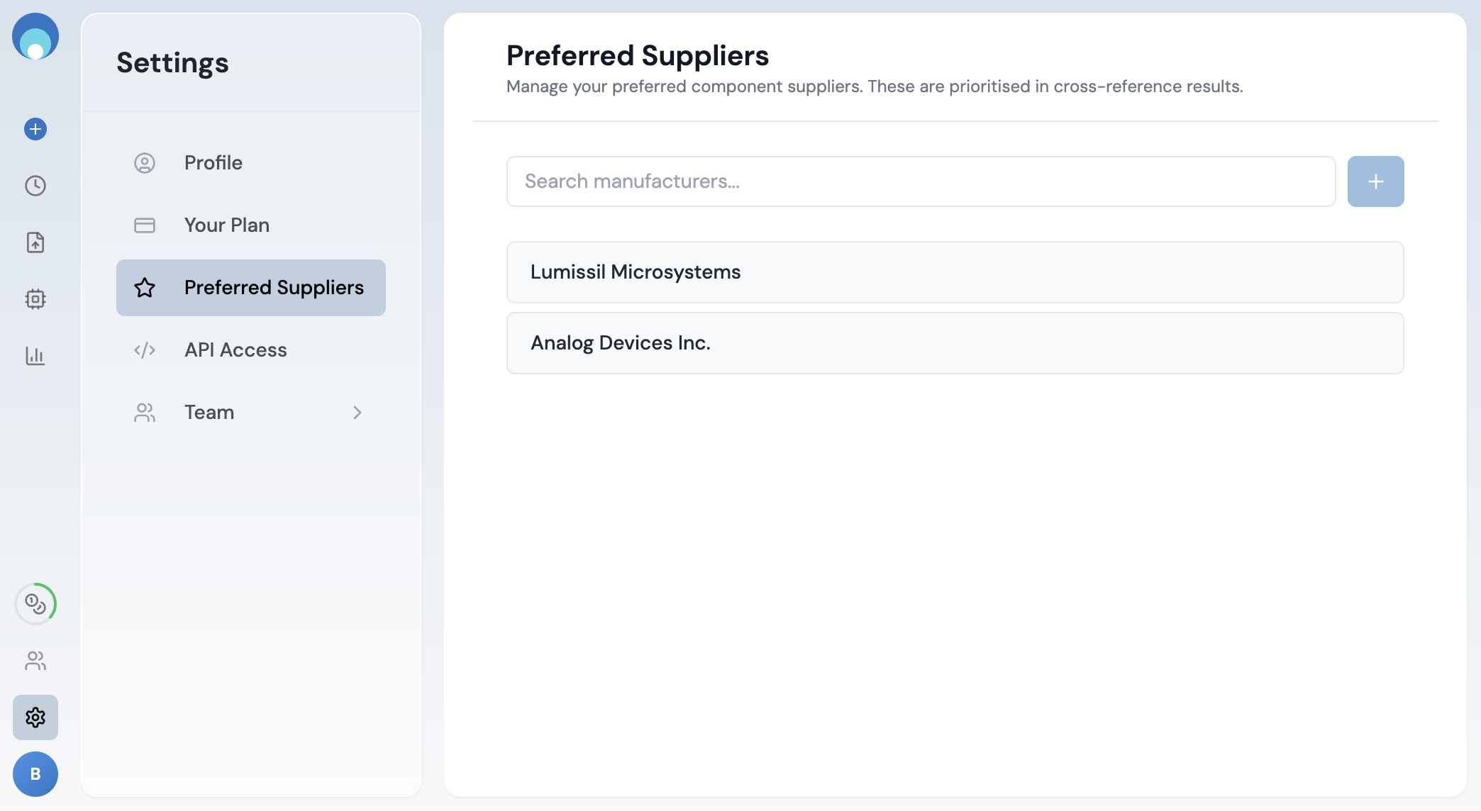 Dashboard - Preferred Suppliers page