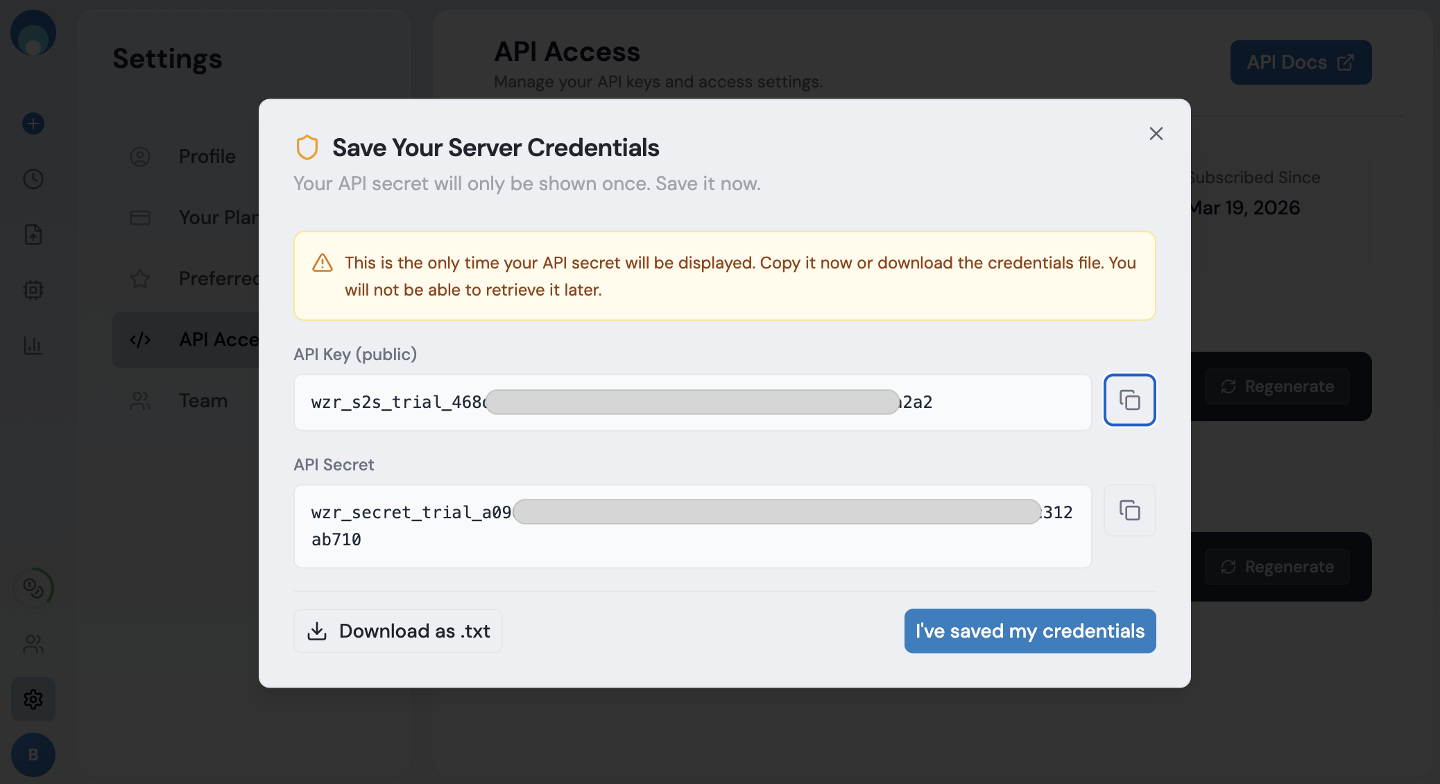 Save Your Server Credentials dialog
